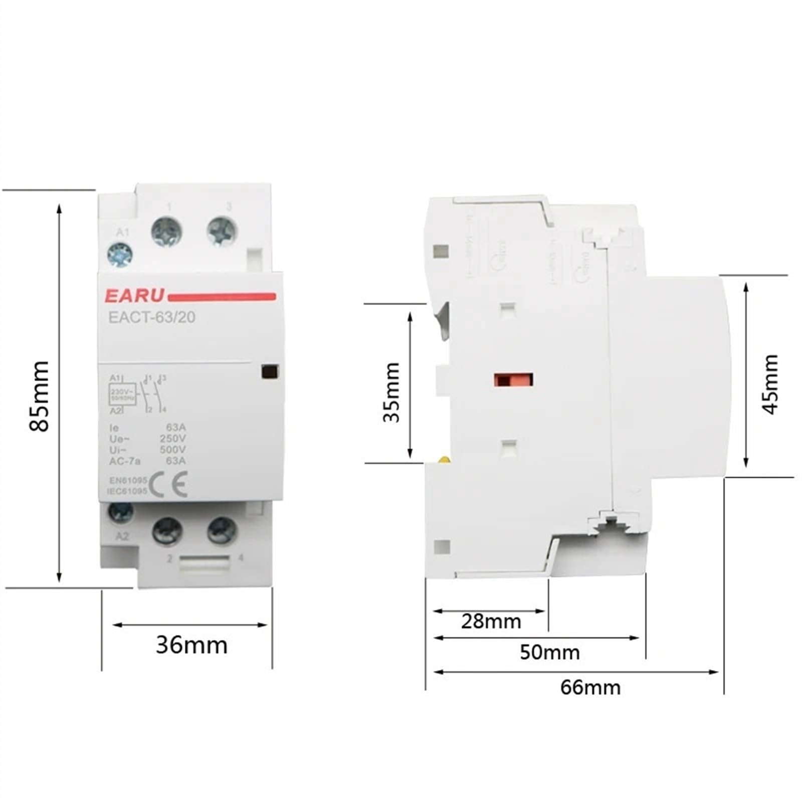 2P 16-100A AC 110V 220V 50/60Hz DIN Rail hogar AC Contactor Modular Controlador de Interruptor 2NO 2NC 1NO 1NC DIY Hotel de casa Inteligente(DC24V,63A_2NC)