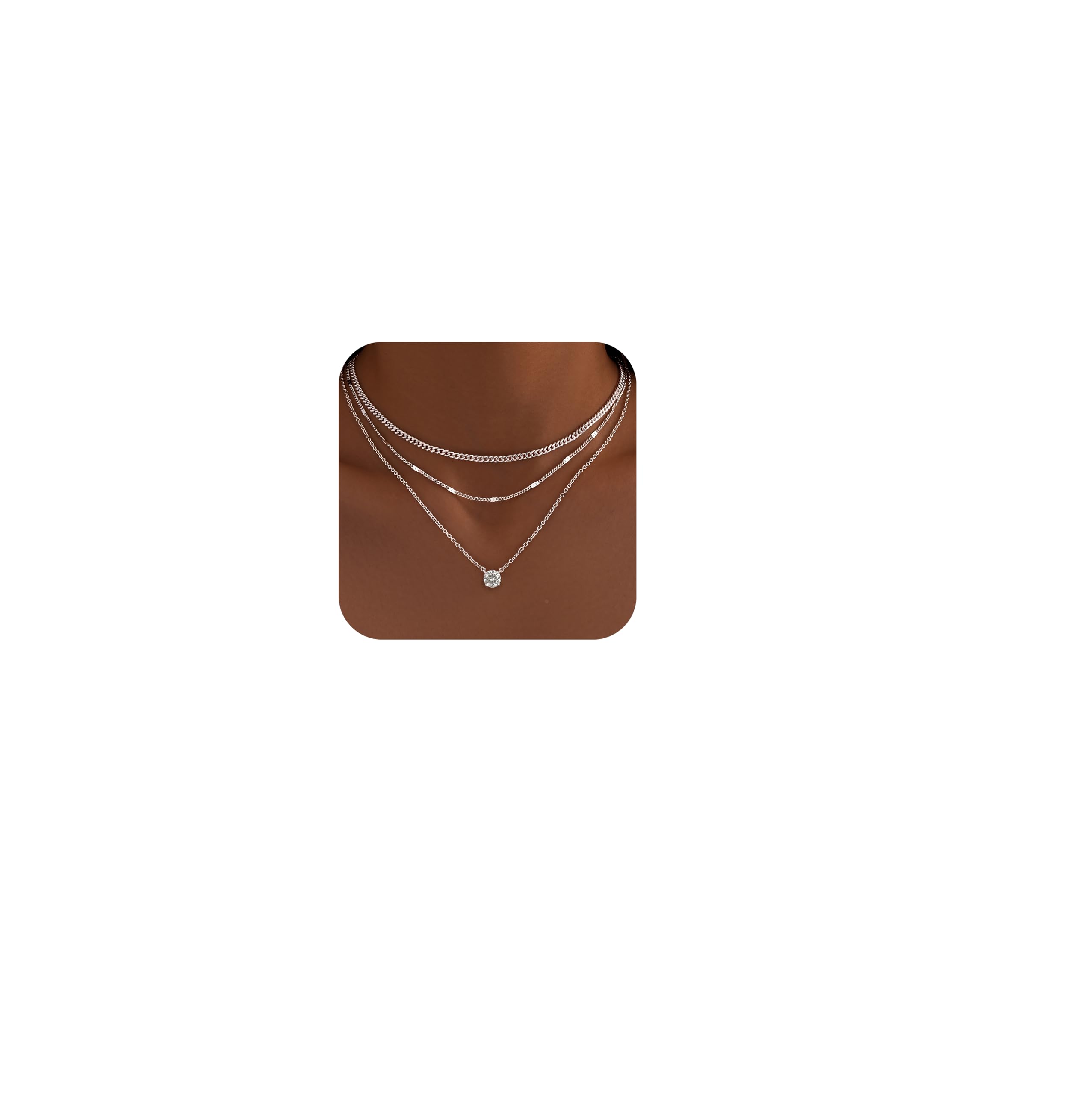 WomenGifts Layered Gold Necklaces for Women 14K Gold Sterling Silver Plated Dainty Pendant Necklace Set with Cubic Zirconia