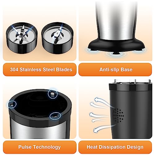 Koios 850W Bullet Personal Blender For Shakes And Smoothies, 11 Pieces Countertop Blender And Grinder Combo For Kitchen, Smoothies Maker Mixer For Protein Frozen Ice Drinks Baby Food With 2*17Oz And 10Oz To-Go Cups And Spout Lids, Bpa Free, Pulse Technology (Black) #TOP4