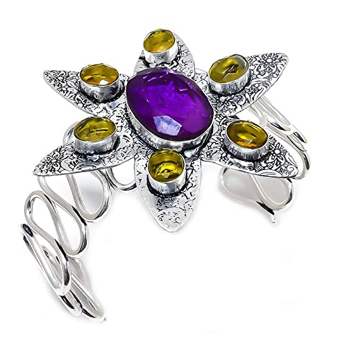 Bracelet améthyste et citrine en argent sterling ajustable pour femme