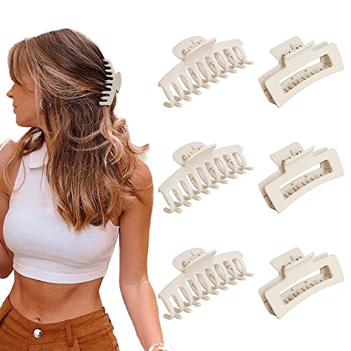 Vsiopy 3.5 Inch Hair Clips For Women Girls Fine Hair, 6 Pack Non Slip Claw Hair Clips Big Hair Clips For Thick Hair Long, Matte Hair Jaw Clips, White #TOP6