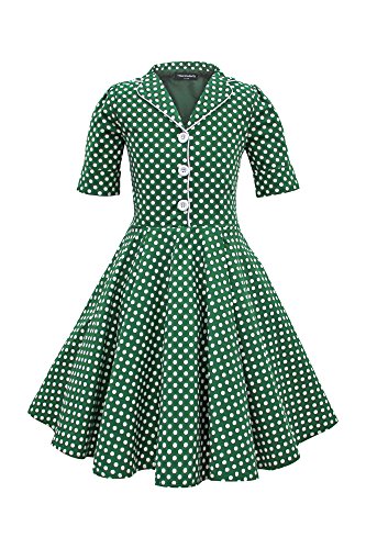 BlackButterfly Kids 'Sabrina' Vintage Polka Dot 50's Girls Dress (Green, 7-8 YRS)