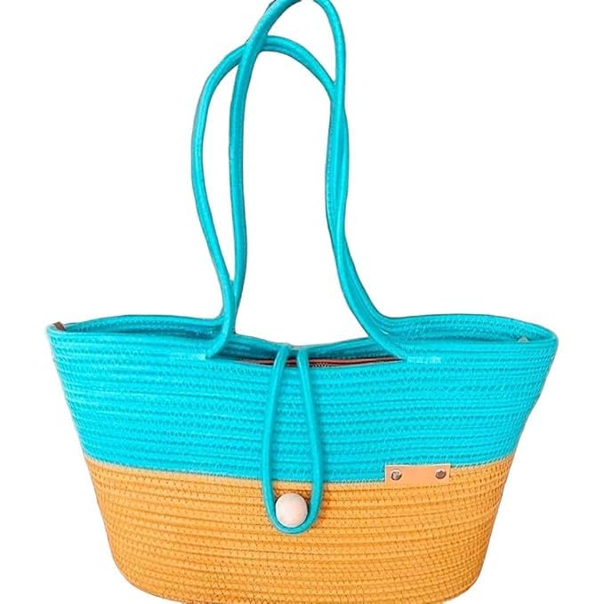BEAUTIFUL HOMMIES Attractive Hand Bag | large Tote Bag | Summer Bag | Bucket Bag | Basket Bag | Bamboo Tote | Beach Bags for Women | Boho Bag | Jute Bag | Handmade Bag |Cute Bag| (Light Cyan & Yellow) (B0D88KRRLW) Amazon Price History, Amazon Price Tracker