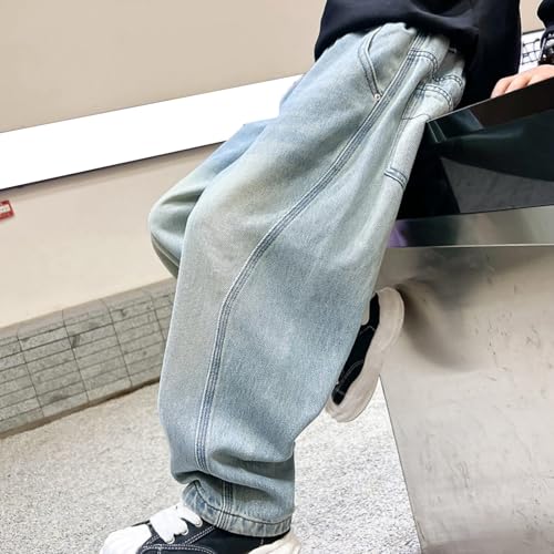 Boys Baggy Washed Jeans Wide Leg Fall Casual Streetwear Denim Pants Kids Soft Back Pockets Elastic Waist Jeans Trousers2
