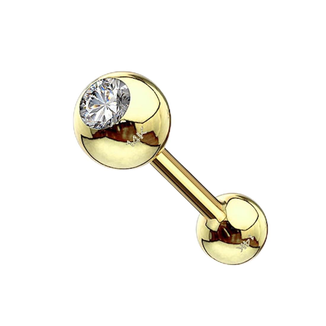 Piercing Zunge Intim Oral Ohr Tragus Zungenpiercing Ohrpiercing Stecker Stab 585 Gold 14 Karat Barbell Hantel Helix Universal Knorpel Ohr Kristall