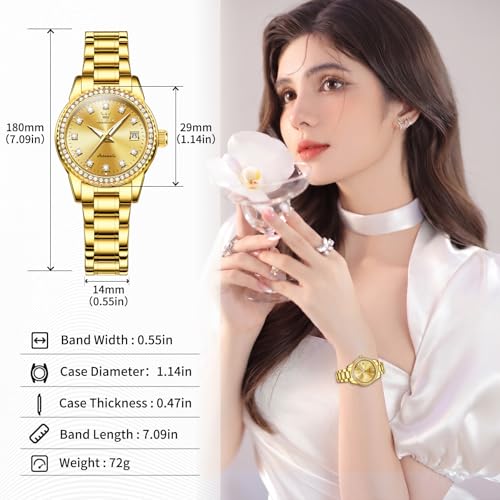 Image of OLEVS Women's Automatic Watch Luxury Mechanical Stainless Steel Two Tone Waterproof Self Winding Dress Small Ladies with Date Diamond Elegant Casual Business Wristwatch Gold /Blue /Black /White