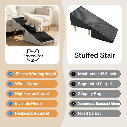 Image of Dog Ramp for Bed and Couch,Wooden Foldable Dog Ramp,17 Inch Working Height, Non-Slip Ramp with Replaceable Carpet for Small Senior Dogs, Furniture Ramp Protect Joints(Gray XL 17 inch H)