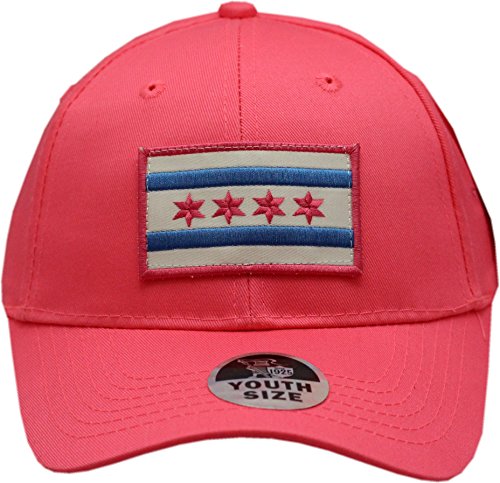 Peerless Embroidery Chicago Flag Youth Hat Adjustable Strap Pink2