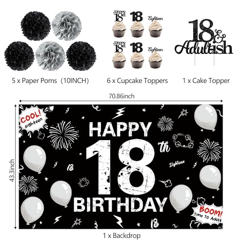 Image of Holkcog Black 18th Birthday Decorations for Girls Boys