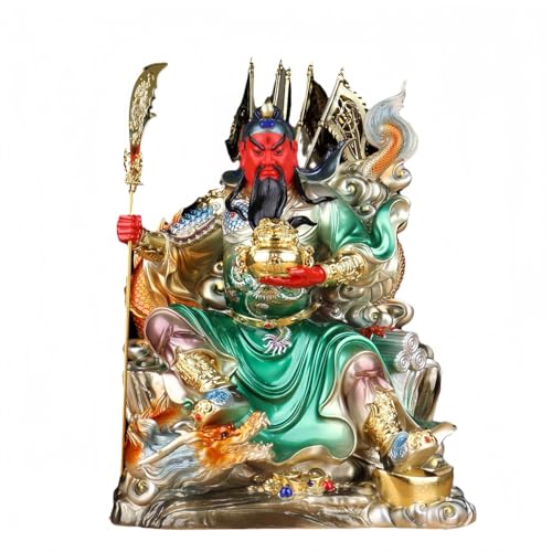 関羽神像 九龍関公 関羽像 関公像 関帝像座像 関雲長仏像置物 オフィス商売繁盛 仏像調インインテリア彫刻開運風水 武財神 (3つの寸法,ゴールド)