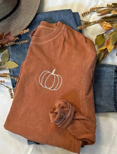 Embroidered Halloween Pumpkin Shirt, Comfort Colors Fall T-Shirt, Cute Womens Pumpkin Shirt, Autumn Graphic Tee, Spooky Season Top4