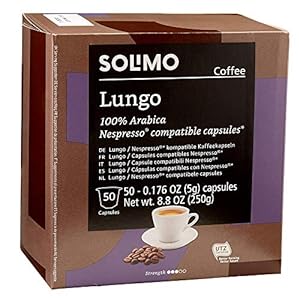 Amazon Brand – Solimo Lungo Capsules, Compatible with Nespresso Original Brewers, Medium Roast, 50 Count (Pack of 1)