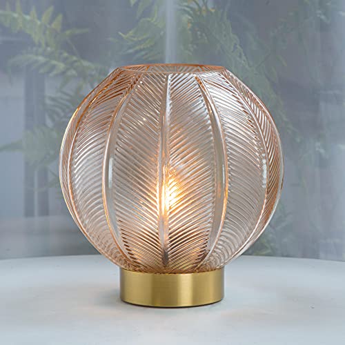 Battery Operated Lamp, Table Lamp LED with Timer for Bedrooms, Glass Night Light for Home Cordless, Beside Desk LED Night Lamps Indoor Decorative lamp for Centerpiece/Gift/Wedding(Beige)