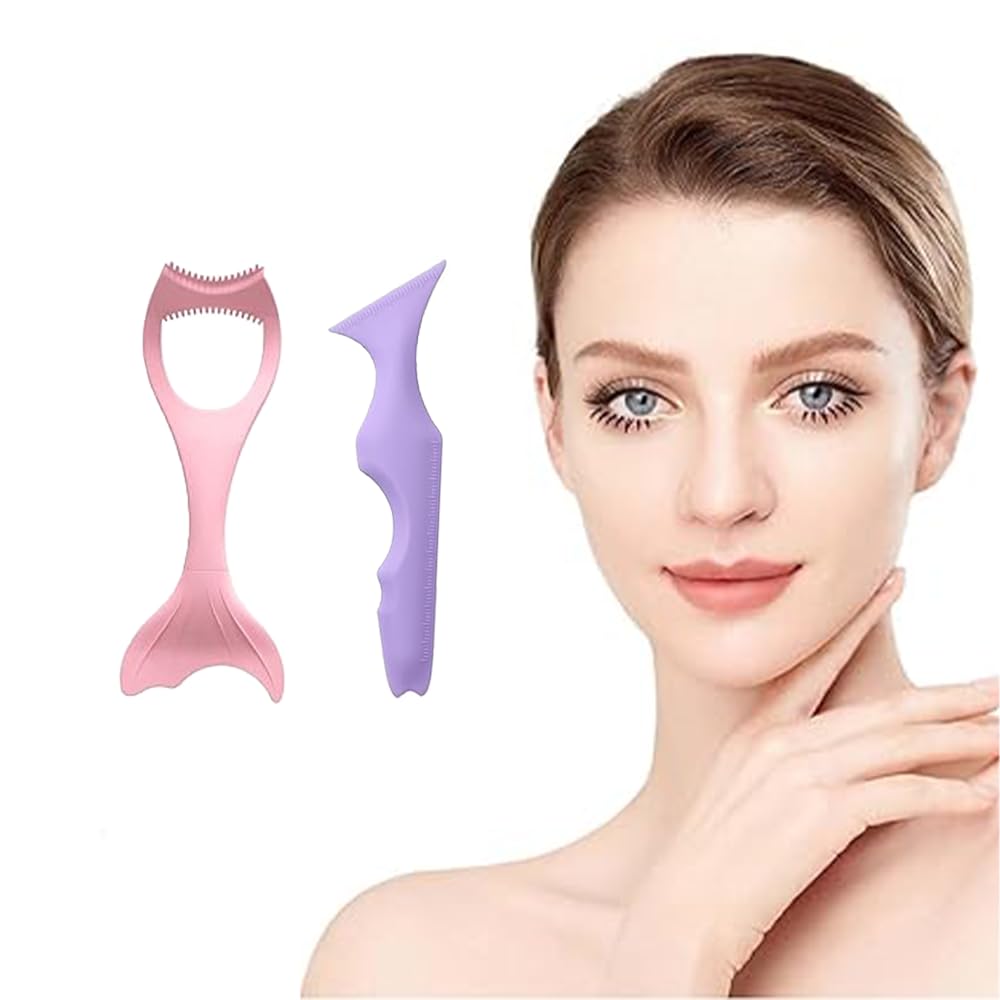 RHQFDM 2 Piezas Plantilla Eyeliner multifuncional Silicona Plantilla Delineador de Ojos reutilizable Herramienta rápida de maquillaje de ojos para principiantes（Rosa y morado）