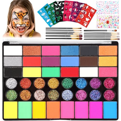 Professional Face Paint Water Based Face Painting Kit Water Activated Makeup Full Set Gentle on Skin Painting Kit for Costume Events (42 Colors)