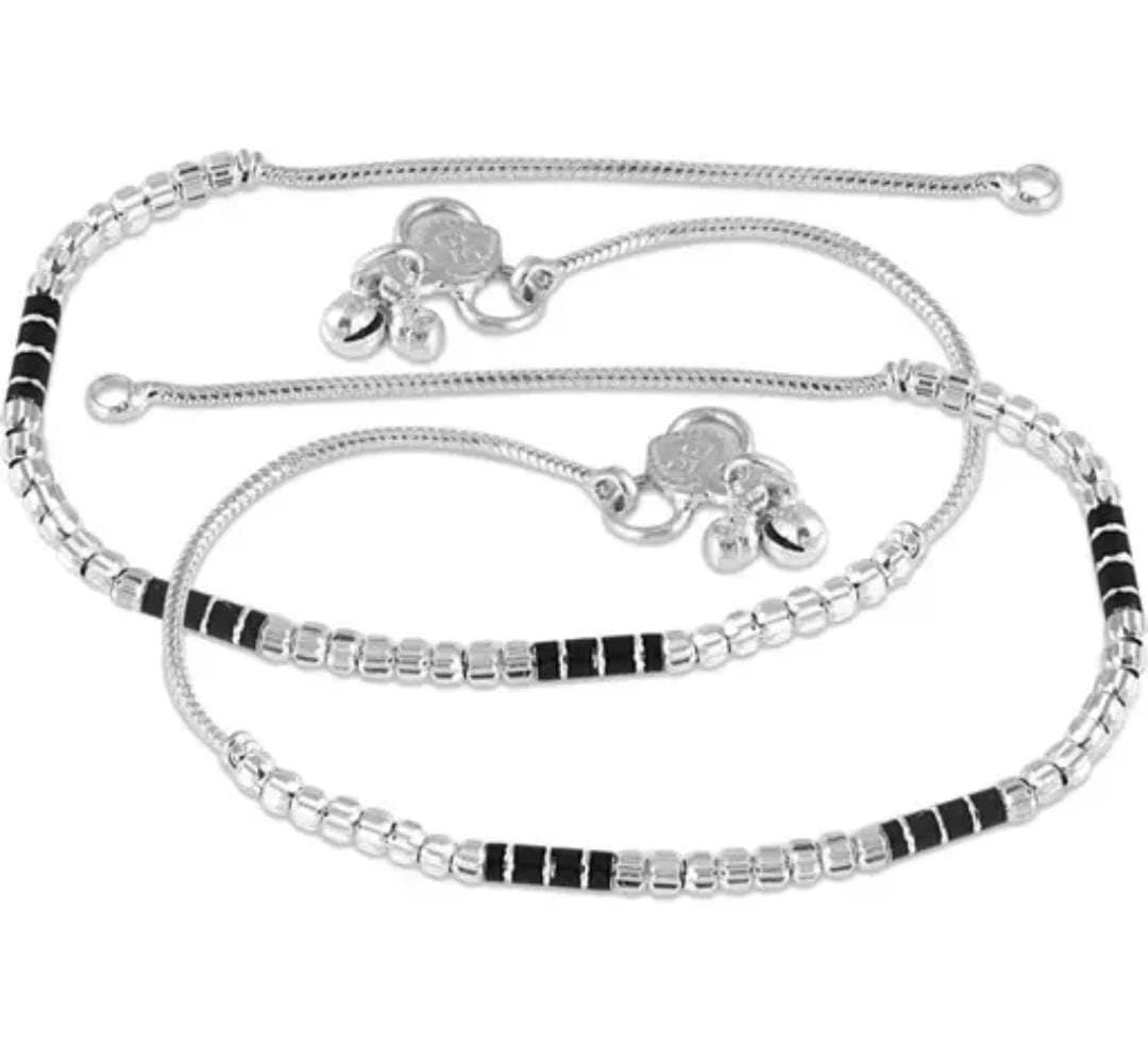 fashion accessories Anklet Silver Plated Set for Women Artificial Silver with Black or silver beads trending anklet Free Toering-image-18