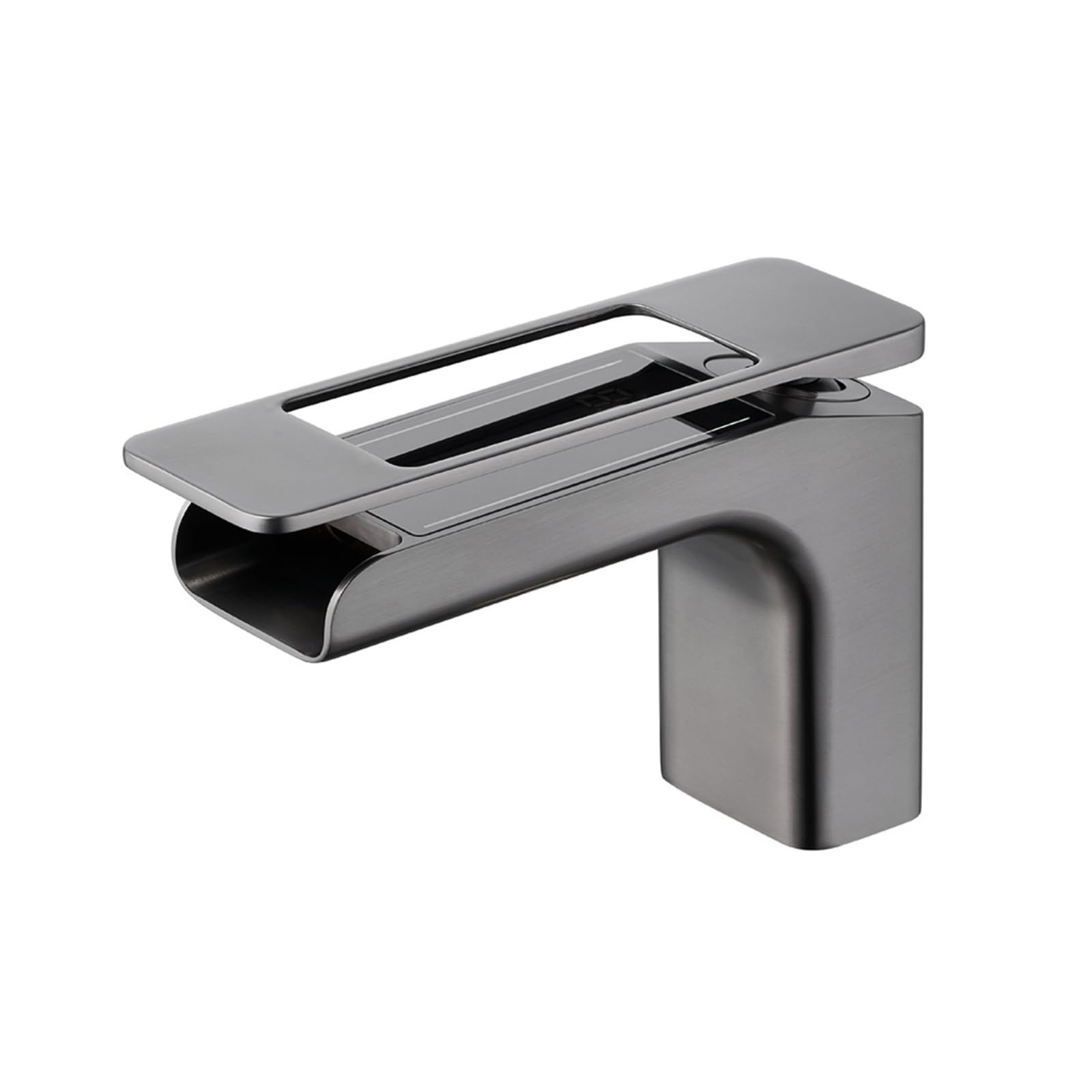 LED Waterfall Basin Faucet with Digital Display, 3-Color Temp Light Tap,Safe and Reliable(Gris)
