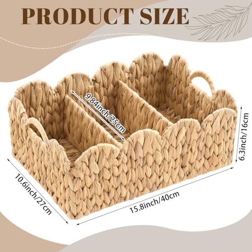 Acellegic Scalloped Edge Wicker Basket Divided Storage Hand Woven Rattan Basket Tray for Bathroom Bedroom Kitchen Shelves Office Decor Organization(3 Compartments,Natural,Water Hyacinth) - Image 2