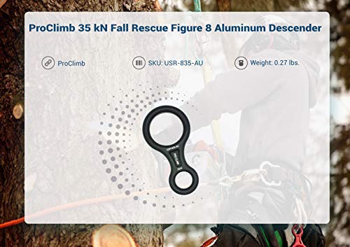 ProClimb 35 kN Fall Rescue Figure 8 Aluminum Descender Rigging Plate Heavy Duty Belay Device (Silver)