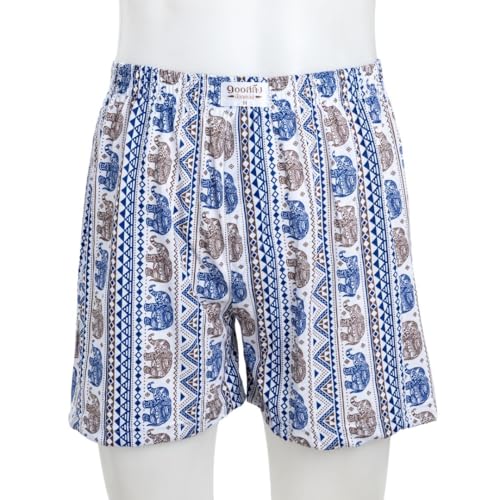 100Salueng Men Knitted Boxer shorts exotic elephant printed, Pack of 3, Blue, Green, Black.4