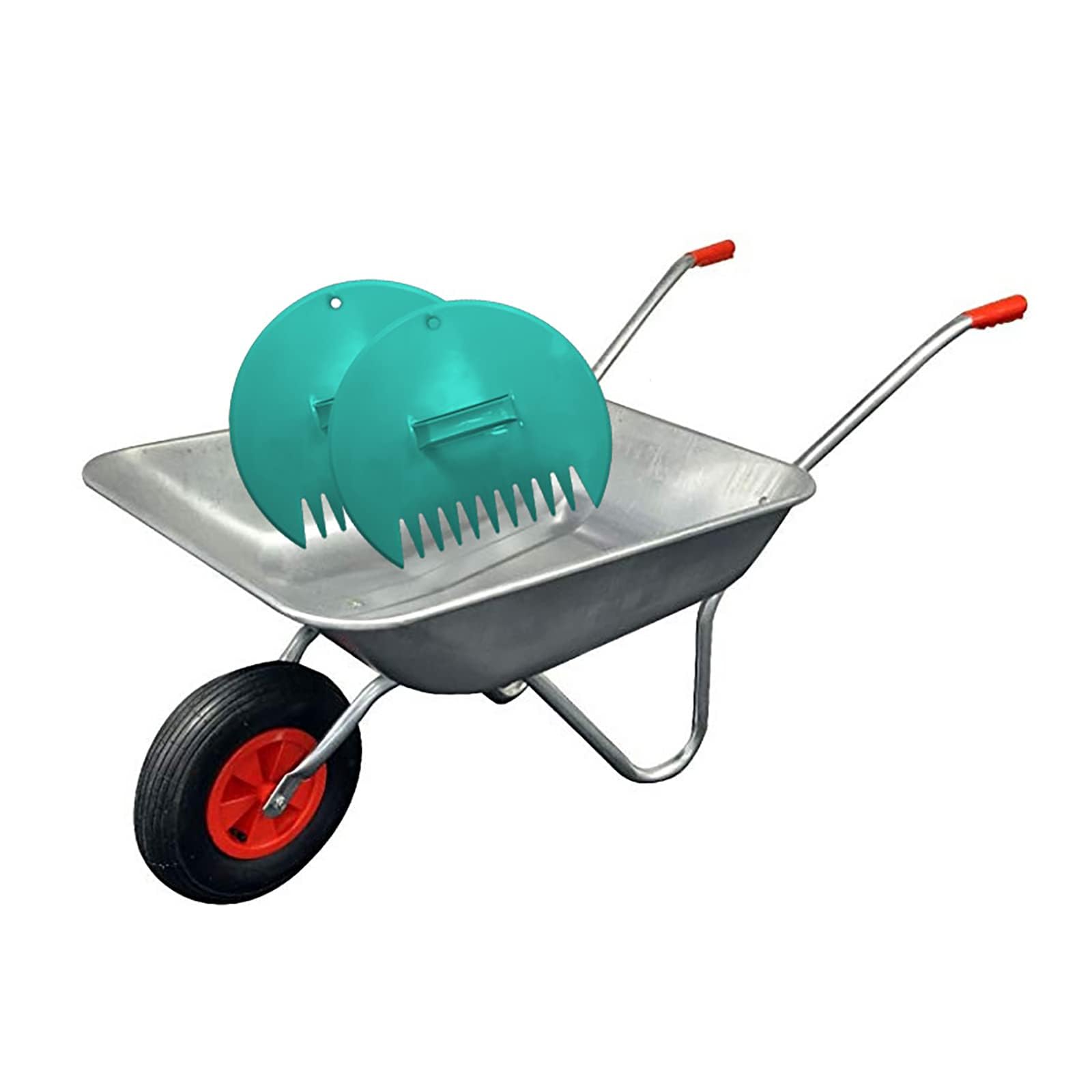 Simpa Silver Durable Galvanised Wheelbarrow 65 Litre With Pnuematic Tyre And Large Plastic Leaf Grabber Set.