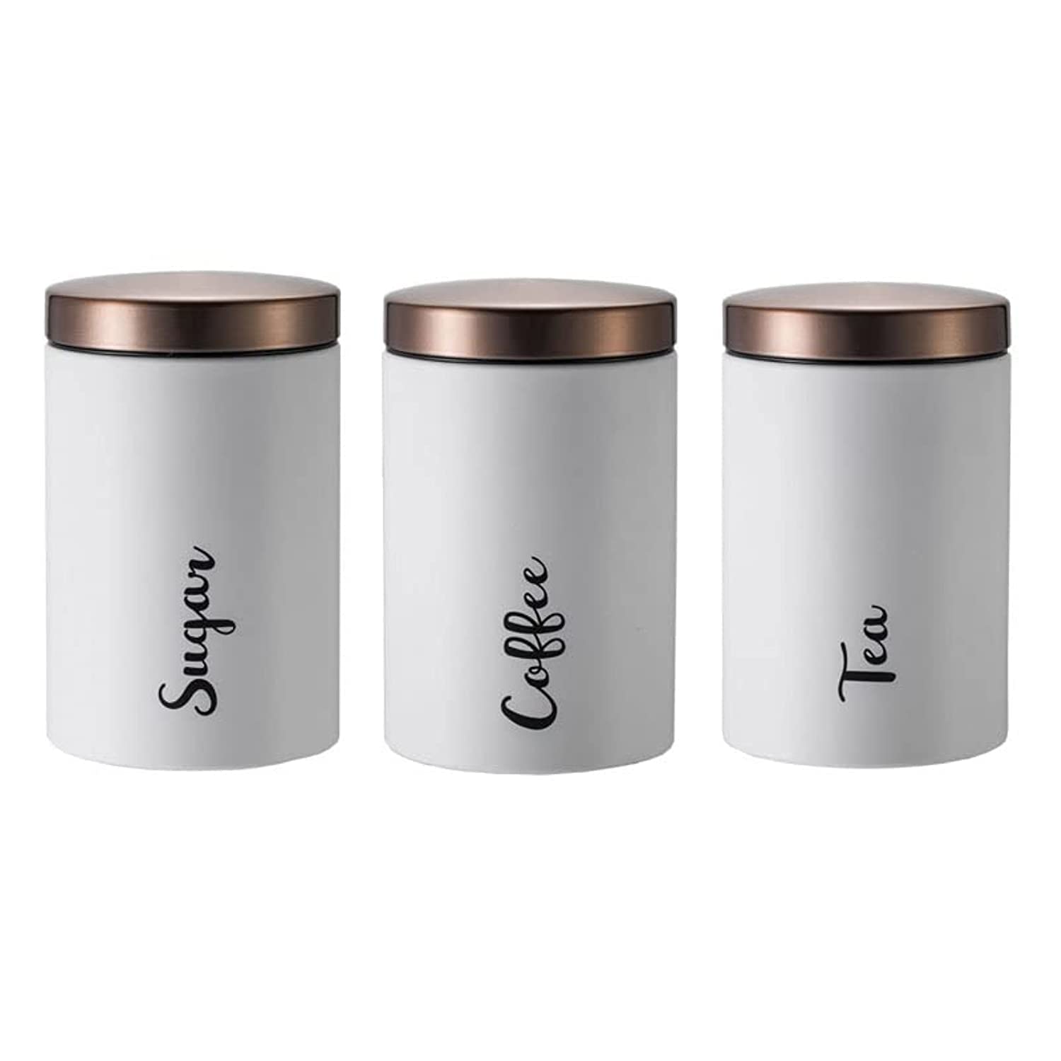 3pcs Coffee Tea Sugar Canisters Set，Set of 3 Airtight Tea Sugar and Coffee Storage Canister Jars, Tea Sugar Coffee Canister，Kitchen Containers with Copper Lids for Kitchen Pantry Countertop