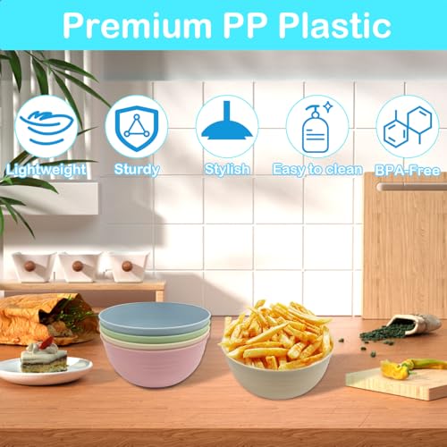 4Pz Ciotole Cereali Infrangibili Lavabili in Lavastoviglie e Adatte al Microonde, 700ml Ciotola d'Avena Leggera di Plastica senza BPA, Insalatiere da Spuntino da Campeggio con 4 Cucchiai per Colazione - immagine 4