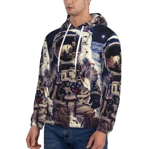 Men's Fleece Pullover Hoodie Long Sleeve Hooded US Astronaut Travel Moon Sweatshirt Casual Shirts With Pockets 4X-Large Black3