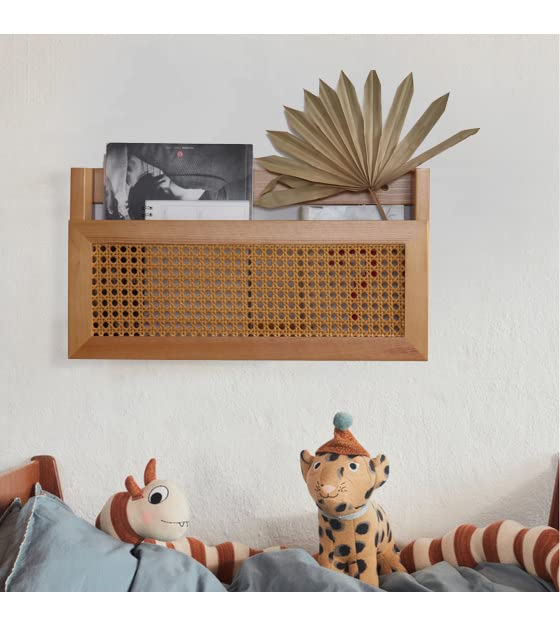 FRIADE Wall Magazine Rack with PE Rattan Grid,Size 17.3" x 4" x 9.4",File Holder For Entryway,Living Room,Waiting Room,Kids’ room,Office(Retro Brown)-image-9