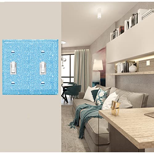 Image of Shiny Blue Rhinestones Wall Plate Cover Double Toggle Toggle Outlet Covers Light Switch Cover Rhinestones Decorative Outlet Covers Wall Plate 2 Gang Decorative