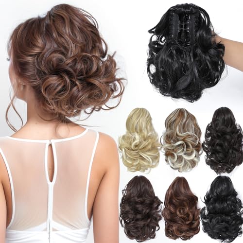 PARXITN Ponytail Extension 20cm Kurz Gelockt Gewellt Natürliches Schwarz Claw Clip in Synthetik Haarteil Pferdeschwanz Haarverlängerungen Zopf