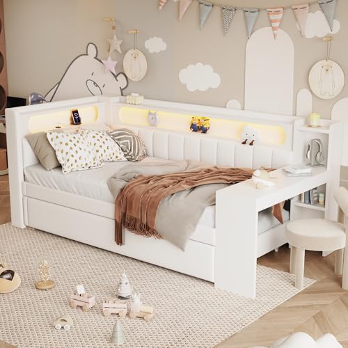 Merax Kinderbett 90x200 cm Einzelbett mit gepolstertem Kopfteil...