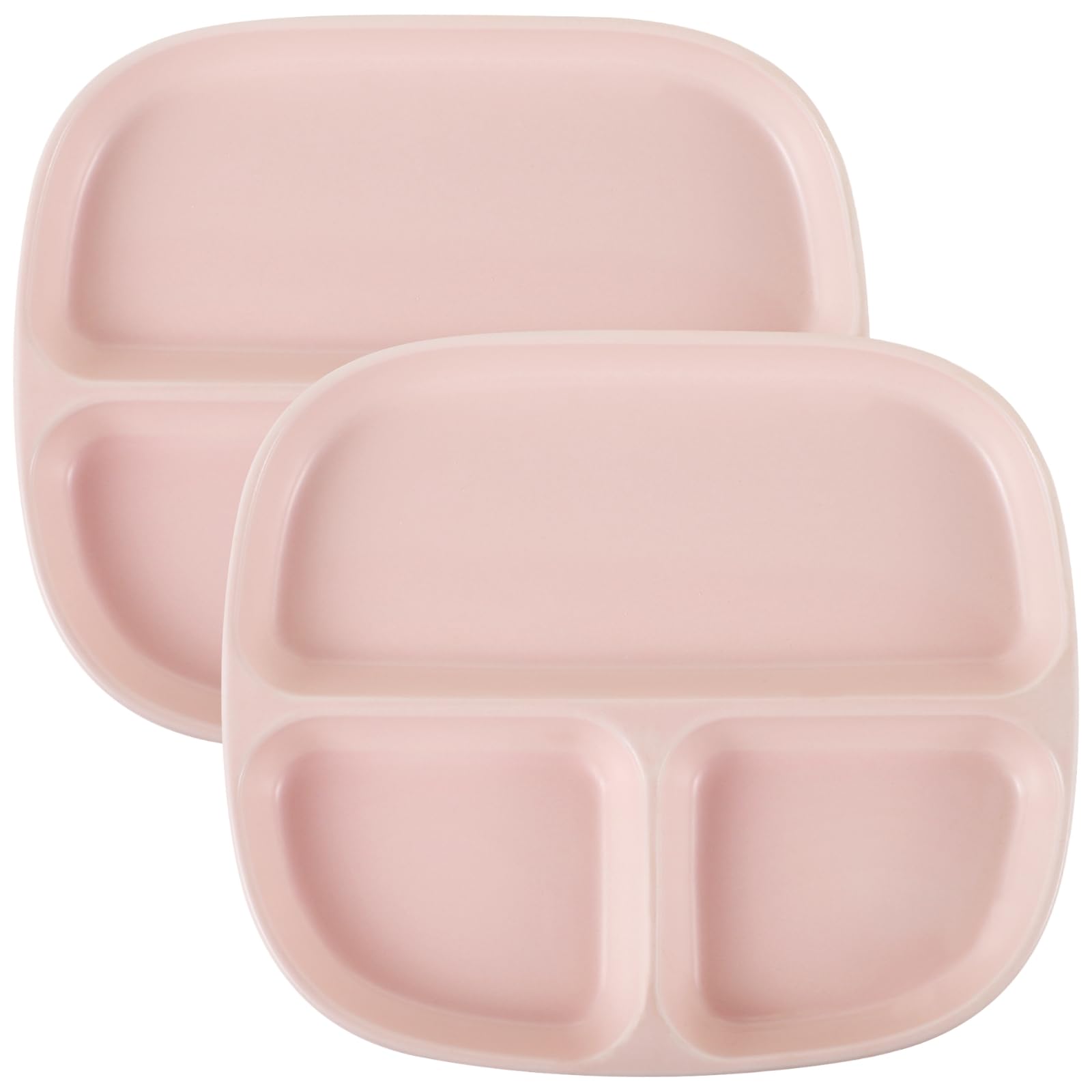 Lot de 2 assiettes de contrôle des portions en céramique de 21,6 cm pour adultes, assiettes carrées en porcelaine pour repas équilibrés, rose