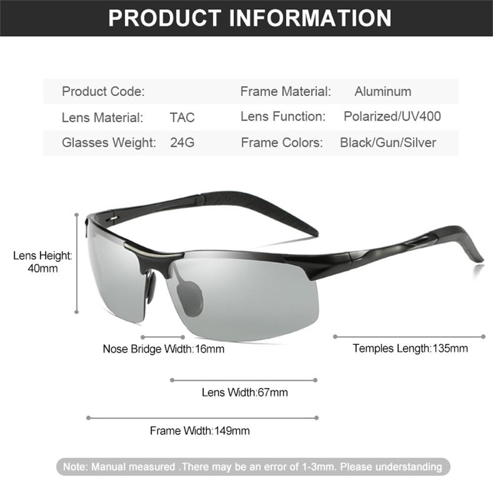 Gafas de sol fotocromáticas de aluminio para deportes al aire libre sin montura para hombre, polarizadas, anti-UV, para conducir, pesca, ciclismo