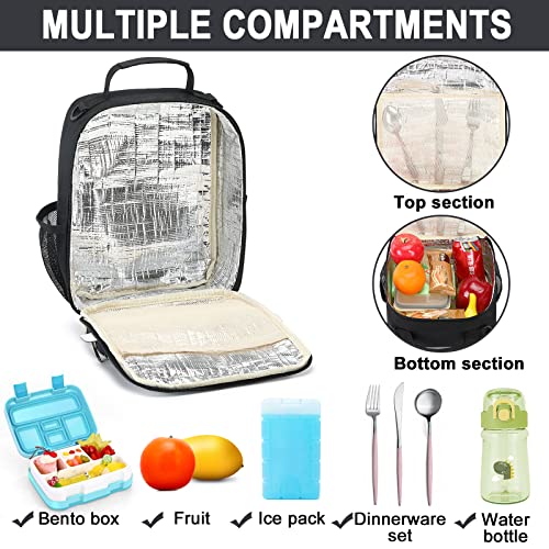 Bluboon Kids Lunch Box For School Girls Boys Insulated Lunch Bags With Shoulder Strap Reusable Lunch Cooler Tote For Travel Pinic(Black-Police Car) #TOP2