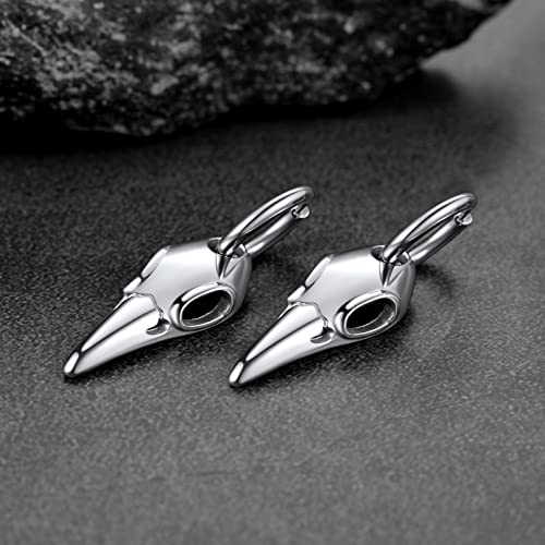 Viking Gothic Crow Ear Studs For Men Silver Raven Skull Punk Hoop Earrings Stainless Steel Amulet Jewelry #TOP7