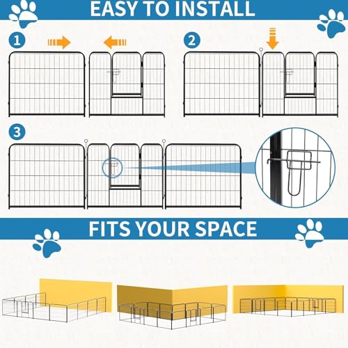 Image of NEWBULIG Dog Playpen Indoor 16 Panels 24 Inch, Metal Outdoor Dog Fence Pen | Heavy Duty Metal Exercise Pen, Foldable Portable, RV Camping, Yard Garden, Small Dogs Pet Pen
