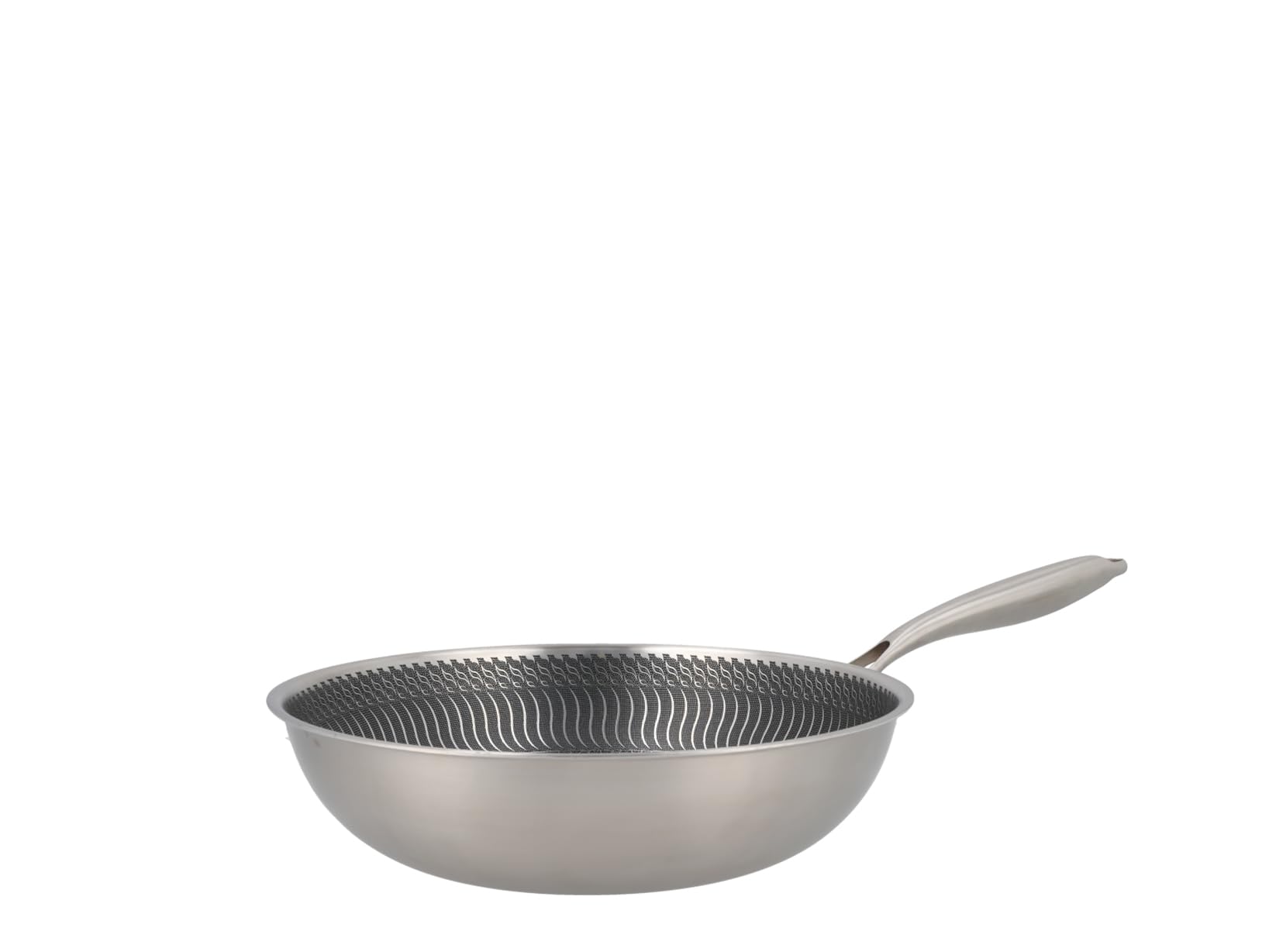 H&H Wok Evolution 30 cm in Acciaio Inox e Alluminio – Rivestimento Antiaderente a Nido d’Ape, Fondo per Induzione, Manico Ergonomico Isolante, Adatto a Tutti i Piani Cottura
