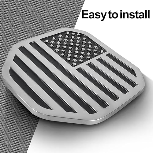 Image of Rear Tailgate Emblem for 2019-2024 RAM 1500 2500 3500, Matte Black American Flag Back Tailgate Badge Logo (Silver)