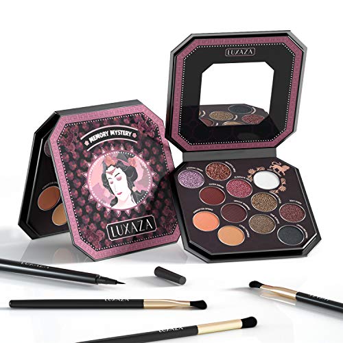 LUXAZA Smoky Eyeshadow Palette Browns 12 Colors Matte & Shimmer with Eyeliner & Brushes,Color-match & Pigmented & Soft Professional Makeup Kit - Brown