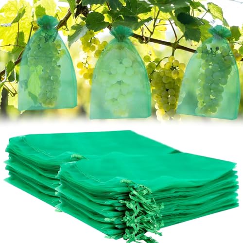 100 Piezas Bolsa de protección de Uvas, 20 x 30CM Bolsas Protectoras para Fruta, Bolsa de Organza con Cordón, Bolsa Protectora de Frutas contra Avispas, vinagre de Cereza