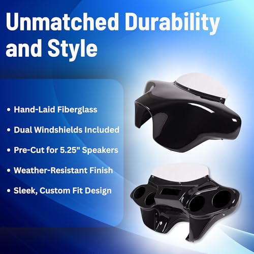 Vector Batwing Fairings Compatible with Kawasaki Vulcan 1600 Nomad and Classic - Fiberglass Motorcycle Fairing with 4x5.25" Speaker Cutouts - Kawasaki Vulcan Motorcycle Windshield - Thumbnail 7