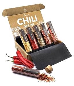 TIMBER TASTE® Chili Geschenkset für Frauen [bis 700.000 Scoville] - 5 scharfe Gewürze im edlen Chili Set | Scharfe Gewürze Geschenkset | Chilli Gewürz | Gewürzset Idee | Feinkost für die Küche