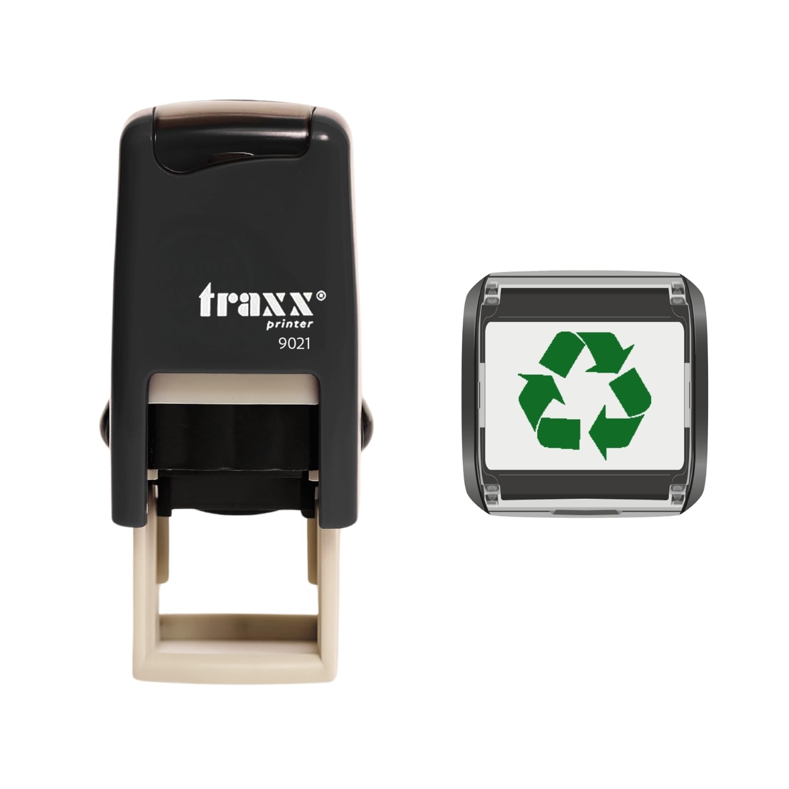 Traxx 9021 Loyalty Card Self Inking Rubber Stamp Business Recycling Recyclable *A Green Recycle Symbol Design**