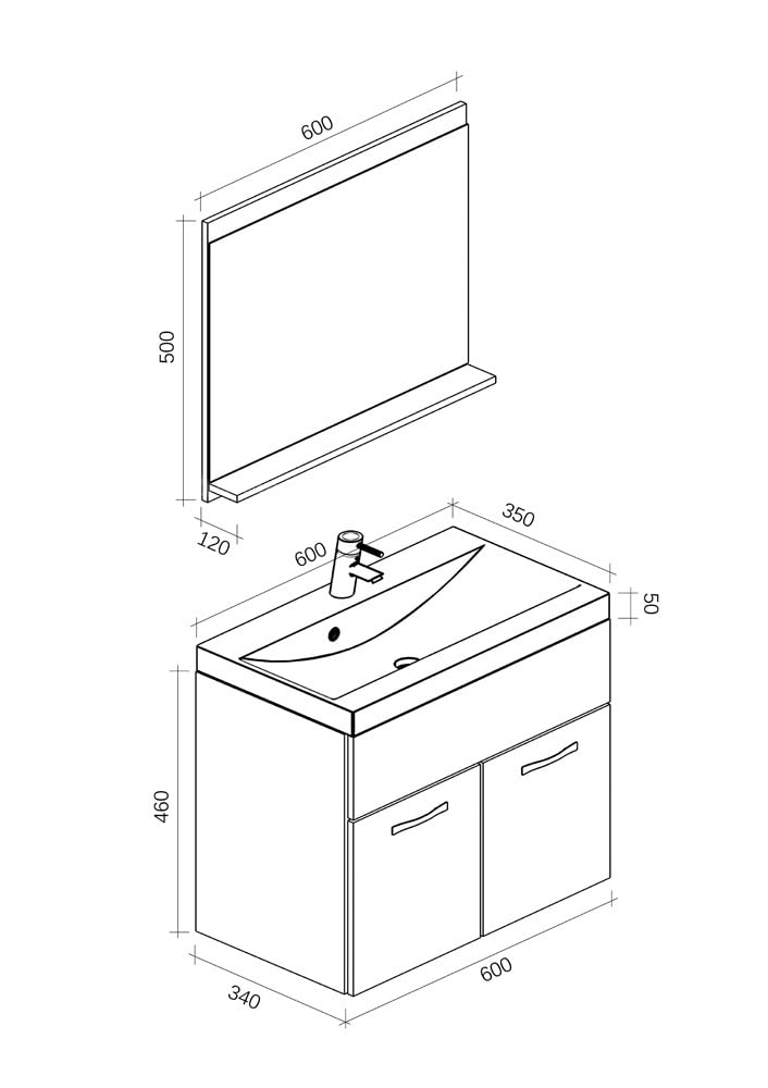 Badplaats B.V. Mobile da Bagno Montreal 02 60cm Nero Lucido - Armadio mobiletto lavabo Mobili Armadietto