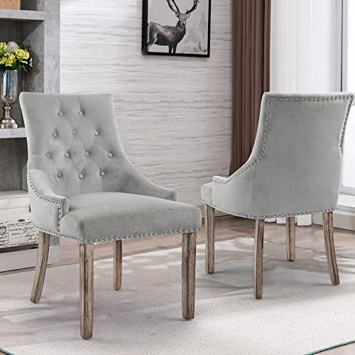 Gotminsi Upholstered Dining Chairs, Set Of 2 Accent Chairs Modern Button-Tufted Dining Room Chairs With Nailhead Trim, Velvet Dining Side Chair For Bedroom,Kitchen(Silver Grey) #TOP1