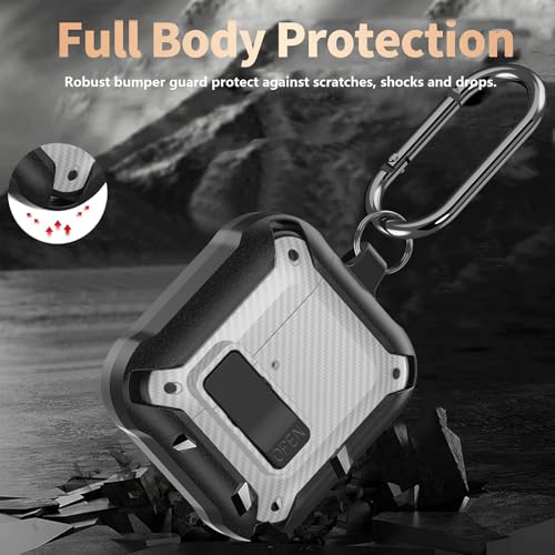 Image of Olytop for Airpods 4 Case with Lock Clip, Rugged Apple Airpods 4th Generation Cover 2024 Men Women, Armor Shockproof iPod 4 Gen Protective Hard Shell with Carabiner&Cleaner kit,CF Black /White