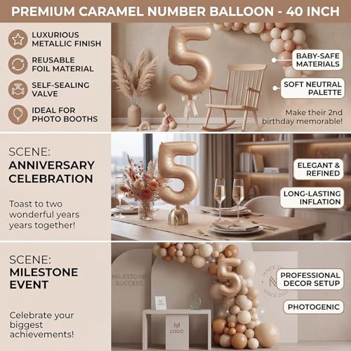 Image of Atpata Funky #5 Elegant Caramel Colour JUMBO 40 INCH Number Balloons Set | 0 to 9 Digit Shapes | Decorative Balloons for Milestones & Celebrations