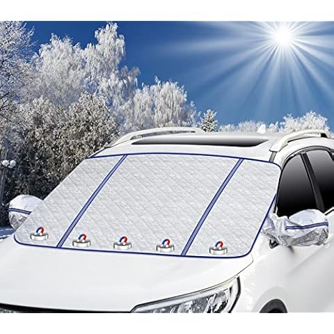 Oziral Car Windscreen Snow Cover Windshield Cover for Winter Foldable Improved Magnetic Windscreen Cover with Two Mirror Covers against Snow ICE Dust Frost UV Protection 41 x 57 in/105 * 145CM(Blue) Cover
