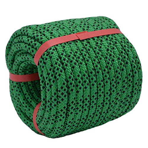 YUZENET Braided Polyester Arborist Rigging Rope (3/8" X 100') Strong Pulling Rope for Climbing Sailing Gardening Swings,Green/Black